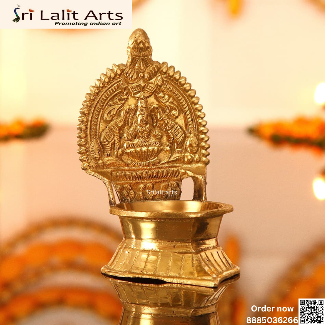 SRI LALIT ARTS Gaja Lakshmi Brass Diya